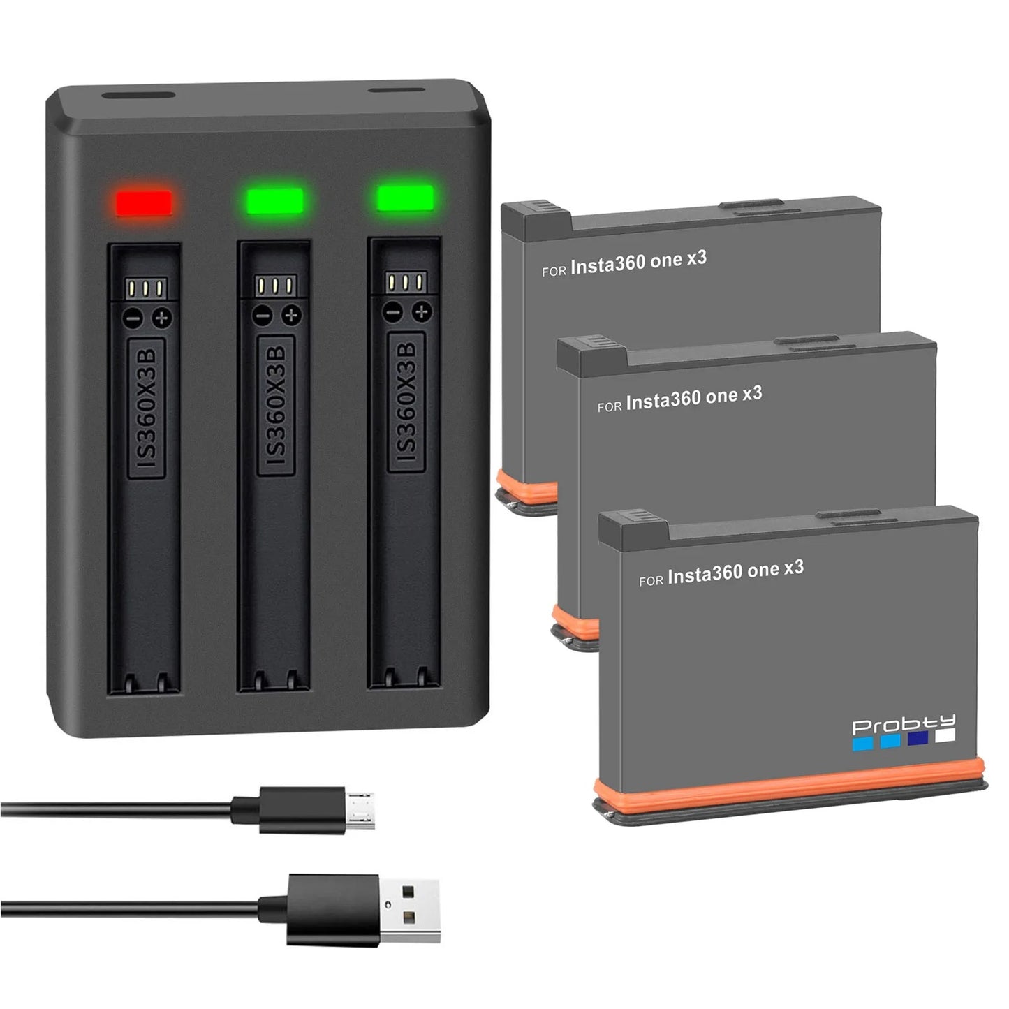 Pack: Cargador de baterías triple LED + Baterías para Insta360 X3
