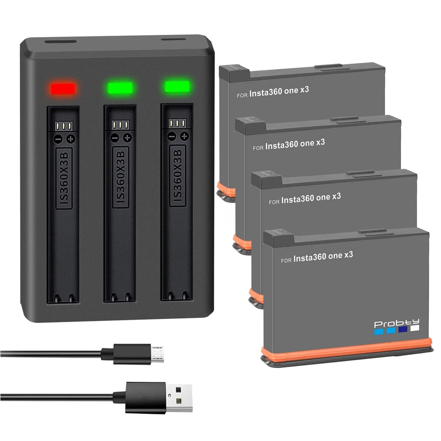 Pack: Cargador de baterías triple LED + Baterías para Insta360 X3