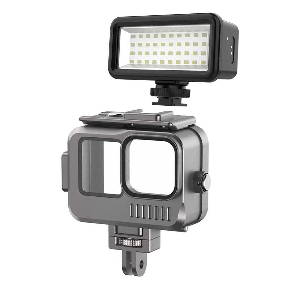 Set profesional de buceo: Carcasa de aluminio sumergible + Flash de buceo para GoPro Hero 13/12/11/10/9 Black