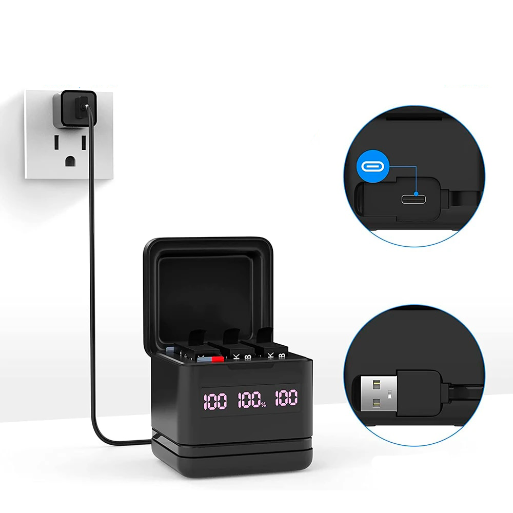 Cargador Box Triple LED para GoPro Hero 8/7/6/5 Black