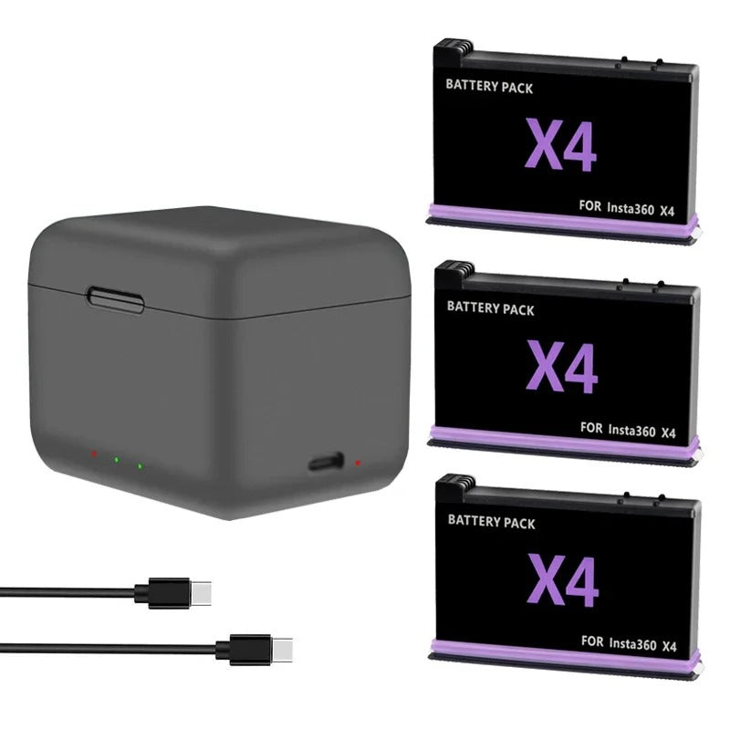 Pack: Cargador de baterías triple LED + Baterías para Insta360 X4