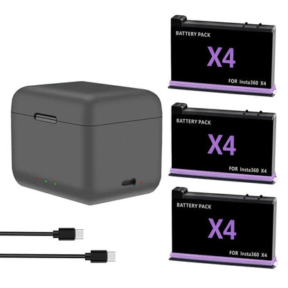 Pack: Cargador de baterías triple LED + Baterías para Insta360 X4