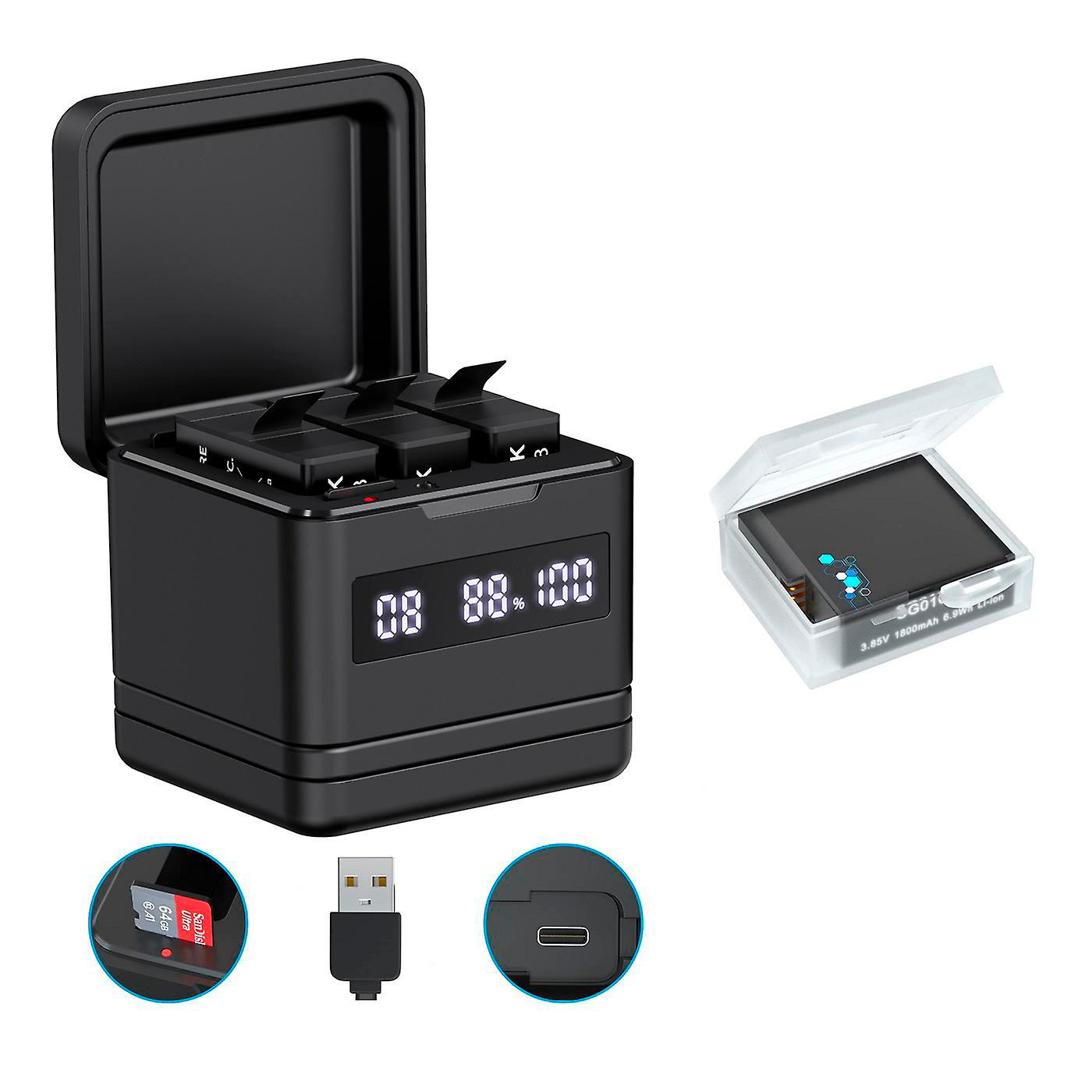 Cargador Box Triple LED para GoPro Hero 8/7/6/5 Black