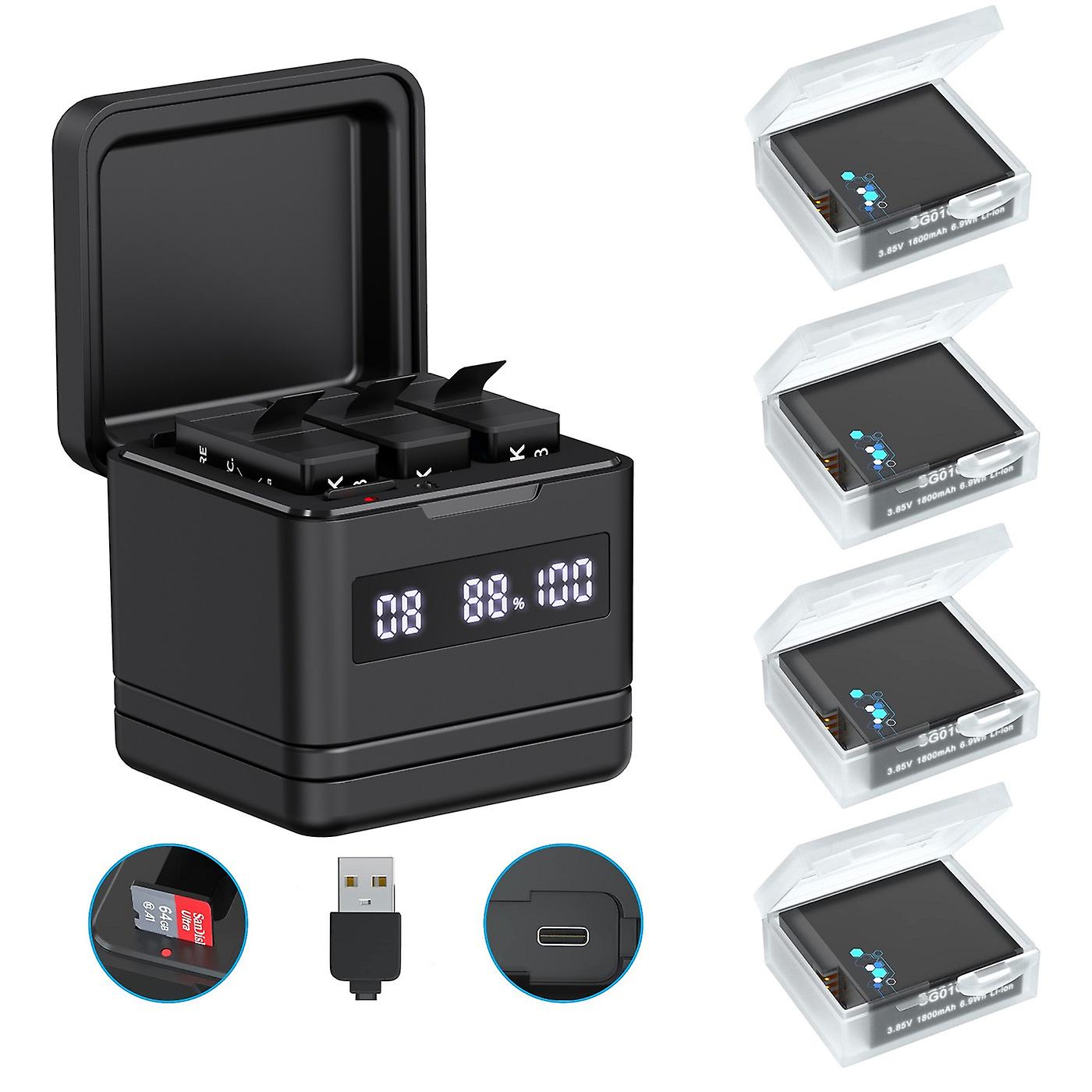Cargador Box Triple LED para GoPro Hero 8/7/6/5 Black