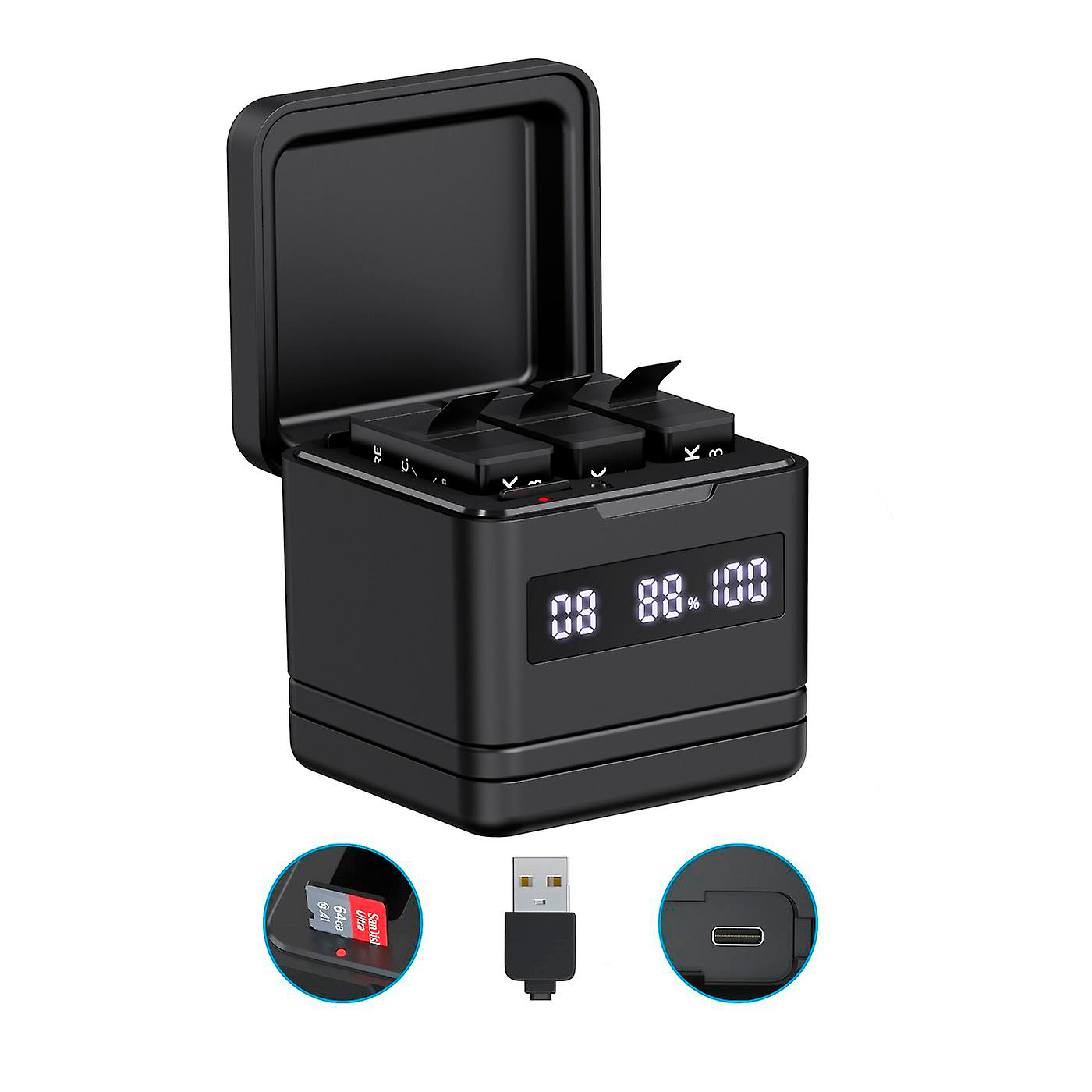 Cargador Box Triple LED para GoPro Hero 8/7/6/5 Black