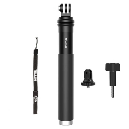 Bastón de Aluminio Extensible Telesin + Clip Smartphones para GoPro, DJI y Cámaras de Acción