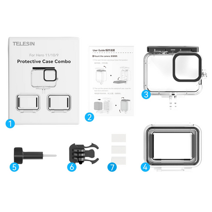 Combo Protector: Carcasa Telesin sumergible 60M + Tapa Posterior Touch para GoPro Hero 13/12/11/10/9 Black