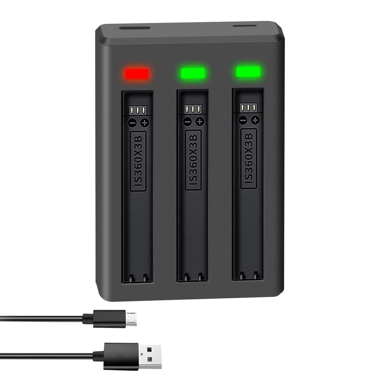 Pack: Cargador de baterías triple LED + 3 Baterías para Insta360 X3 – ISO64